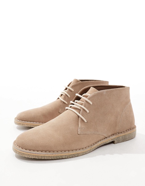 ASOS DESIGN lace-up desert boots in stone suede with natural sole