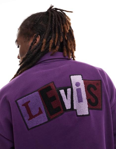 Levi's Skateboarding chenille patch back logo relaxed fit half zip sweatshirt in purple