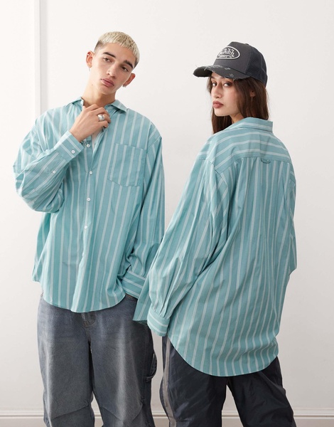 COLLUSION Unisex oversized shirt in green stripe