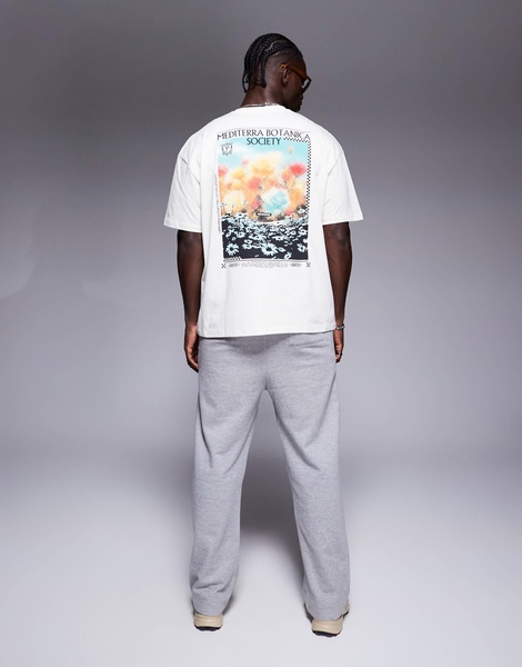 ASOS DESIGN oversized t-shirt in off white with back botanical print