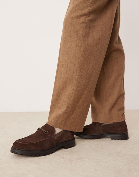 ASOS DESIGN chunky loafers in brown suede with snaffle