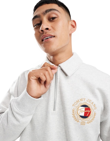 Tommy Jeans explorer luxe logo half zip sweatshirt in gray