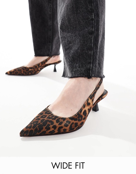 ASOS DESIGN Wide Fit Stroll slingback kitten heeled shoes in leopard