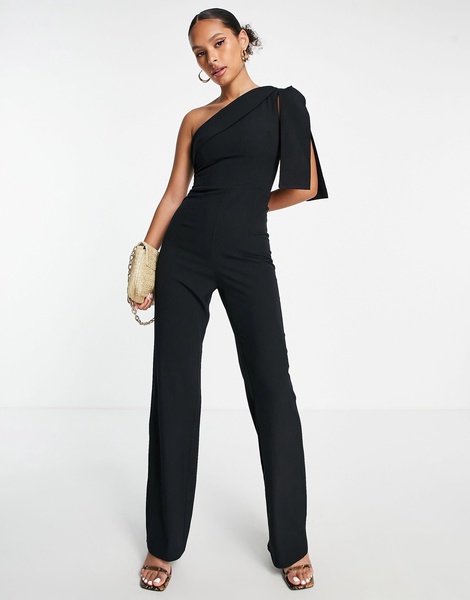 Vesper one shoulder wide leg jumpsuit in black