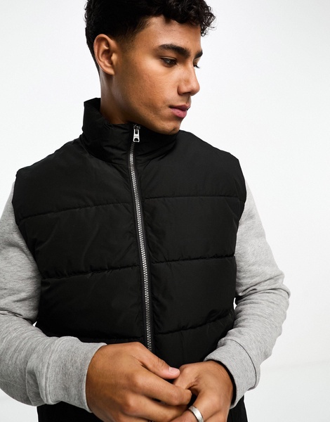 Only & Sons heavyweight puffer vest in black