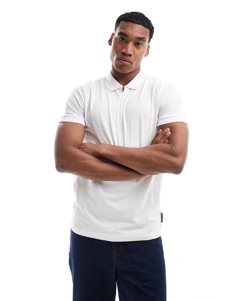 French Connection zip neck polo in white