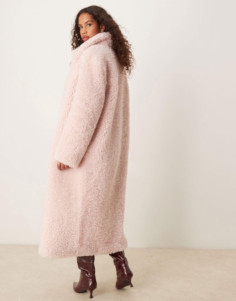 ASOS DESIGN longline curly borg coat in light pink