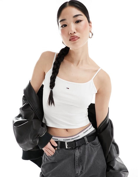 Tommy Jeans cropped essential strappy tank top in white