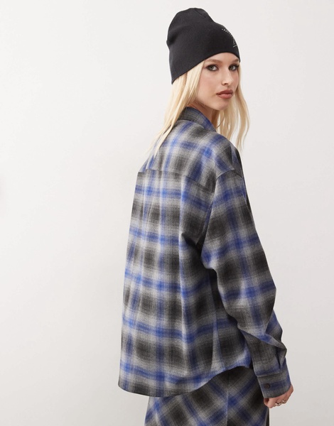 COLLUSION oversized brushed check shirt in gray blue check