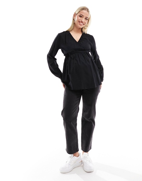 Mamalicious Maternity floaty wrap blouse in black