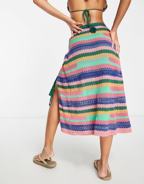 Damson Madder cleo crochet midi skirt in multi stripe