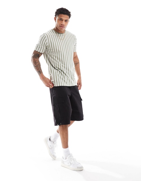 Brave Soul vertical stripe t-shirt in washed sage & white