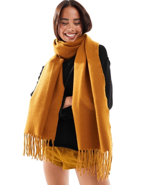 ASOS DESIGN supersoft scarf with tassels in mustard yellow