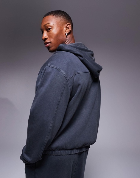 ASOS DESIGN oversized washed hoodie with contrast stitching in washed black