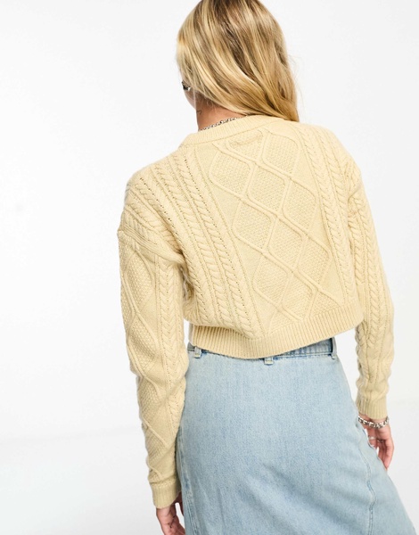 Cotton On ultra crop cable knit pullover in shortbread