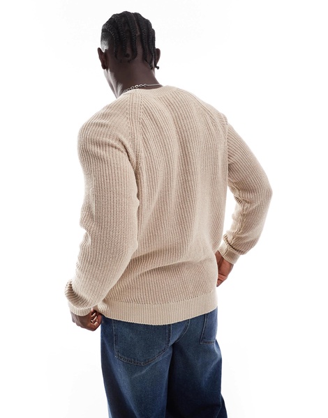 ADPT oversized fisherman rib crew neck sweater in beige