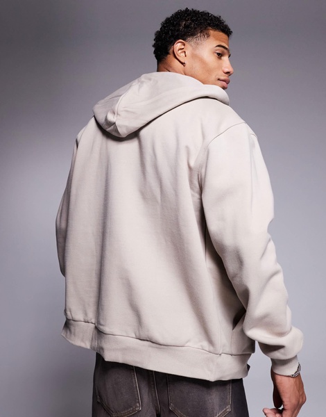 ASOS DESIGN premium heavyweight oversized zip up hoodie 400gsm in beige