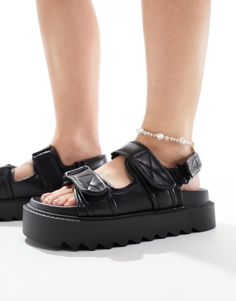 ASOS DESIGN Wide Fit Forecast sporty dad sandals in black