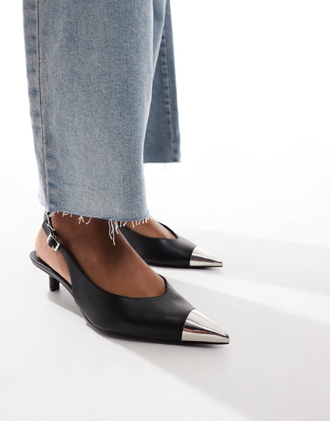 ASOS DESIGN Seeker toe cap slingback mid heel shoes in black