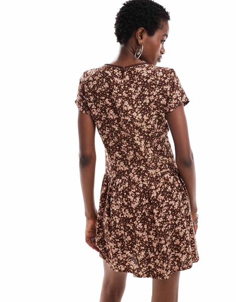 Motel Exclusive tipani vintage floral scoop neck mini dress in rust