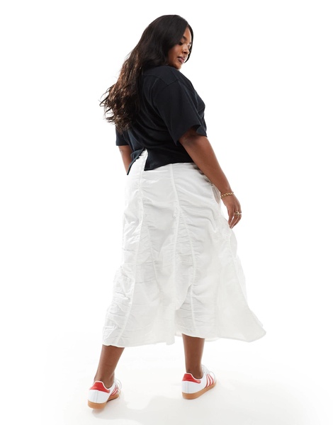 COLLUSION Plus western ruched tiered midi skirt in white