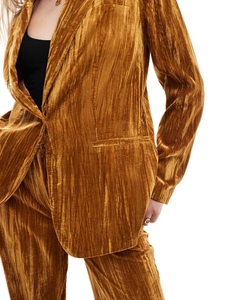 ASOS DESIGN crinkle velvet blazer in gold - part of a set