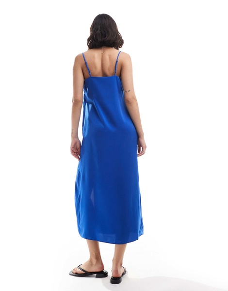 Mango split front cami midi dress in blue