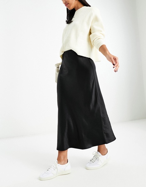 Mango satin midi skirt in black