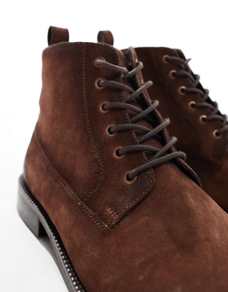 ASOS DESIGN lace up boots in brown waxed suede