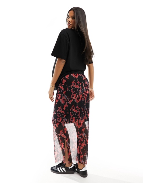 Mamalicious Maternity mesh maxi skirt in red abstract print