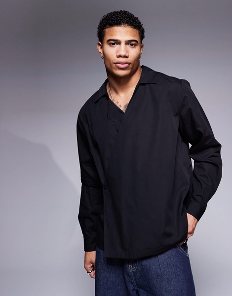 ASOS DESIGN wrap shirt in black