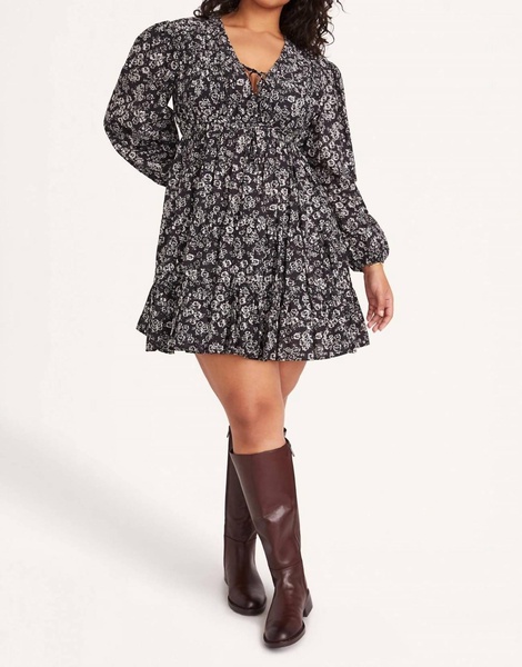 lasse print mini dress in black stamped floral print