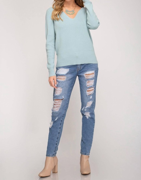 v-neck sweater in sea foam