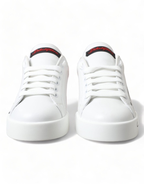 Dolce & Gabbana White Red Lace Up Womens Low Top Sneakers Shoes