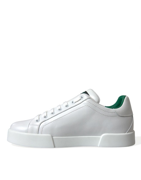 Dolce & Gabbana White Green Leather Portofino Sneakers Shoes