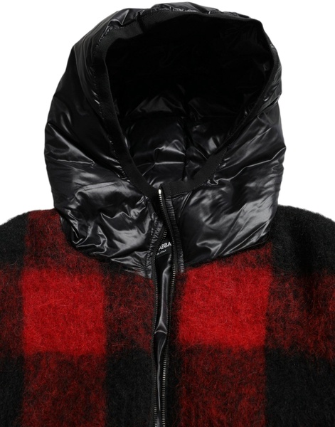 Dolce & Gabbana Black Red Buffalo Check Hooded Poncho Jacket