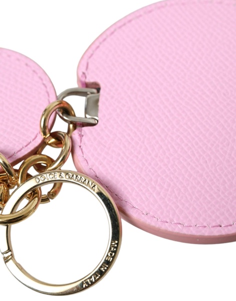 Dolce & Gabbana Pink Calf Leather Gold Metal Logo Print Keyring Keychain