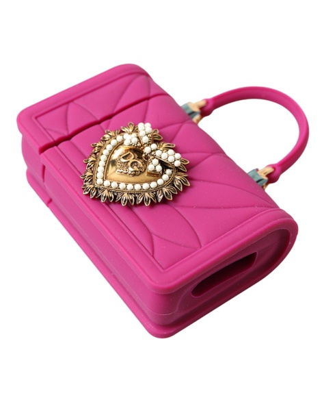 Dolce & Gabbana Pink Silicone Devotion Heart Bag Gold Chain Airpods Case