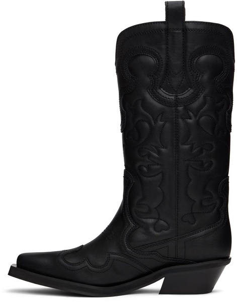 Black Mid Shaft Embroidered Western Boots