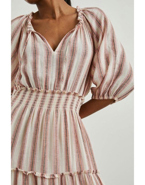 Caterine Multi Stripe Tie Neck Midi Dress Col: Pink Multi, Size: