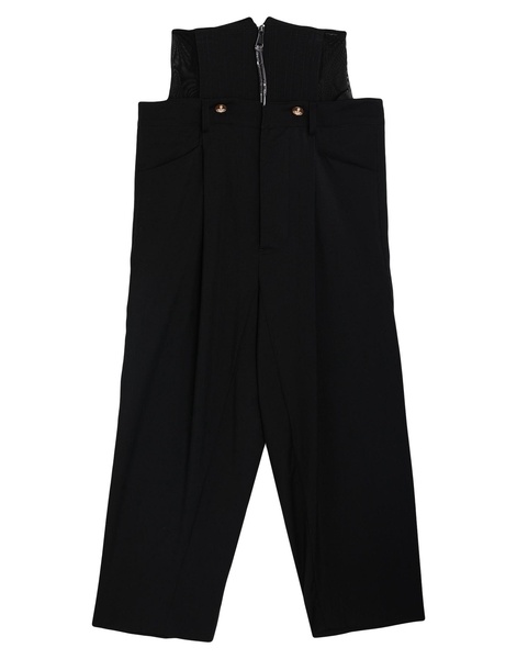 Black Straight Leg Trousers with Corset Detail