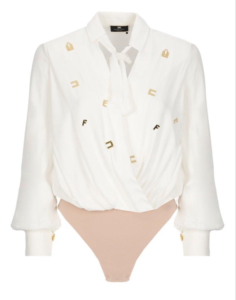 Elisabetta Franchi Logo Plaque Detailed V-Neck Bodysuit