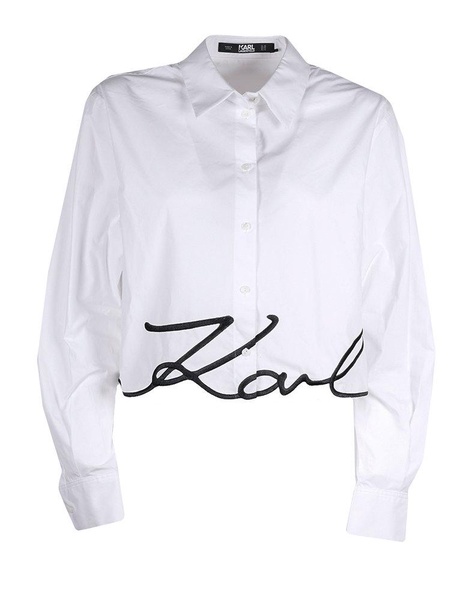 Karl Lagerfeld Logo Embroidered Cropped Shirt