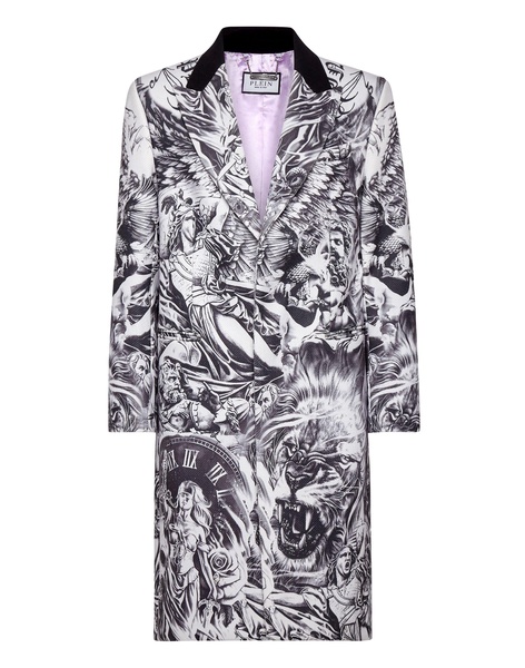 tattoo-print wool coat 