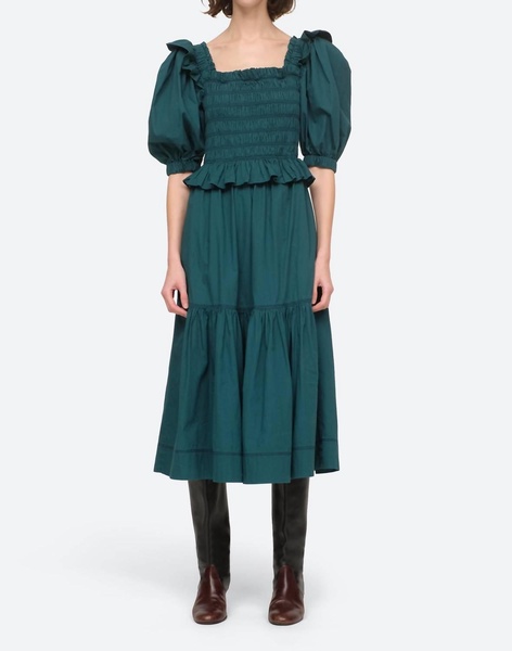 sibylle puff sleeve smocked dress in forest