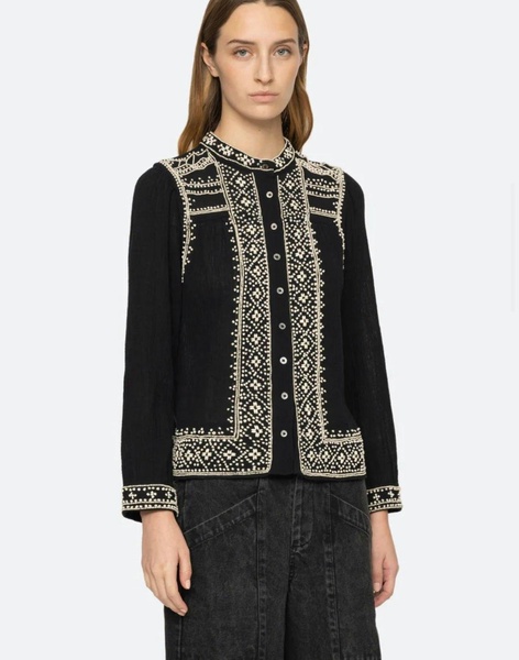 Sea Nyc Mille Embroidery Long Sleeve Button Down Top