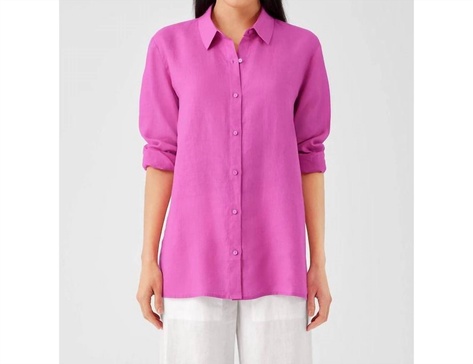 organic handkerchief linen classic collar shirt in tulip