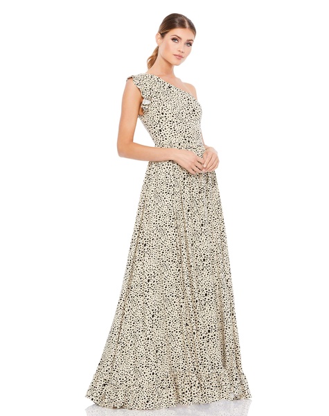 one shoulder animal print maxi dress