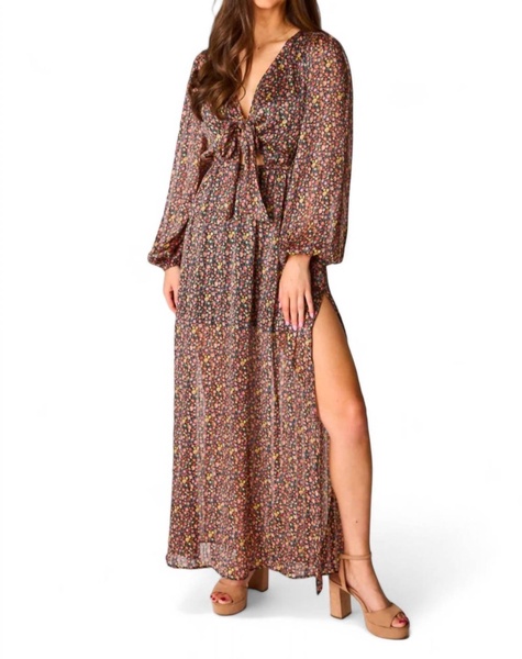 desirae long sleeve maxi dress in color burst