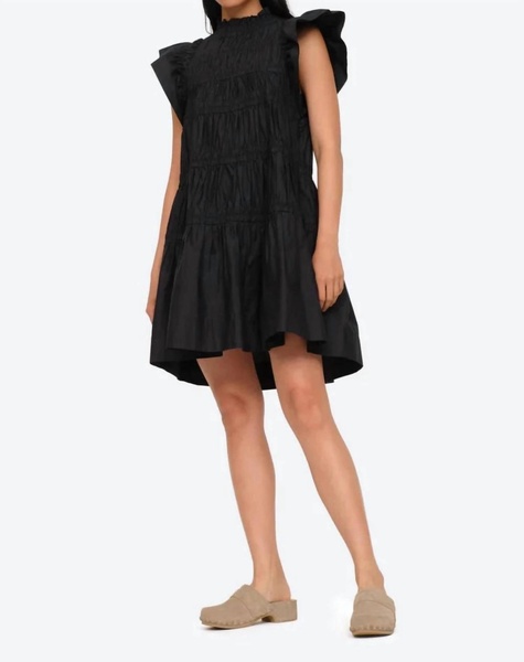 steph cotton flutter sleeve tunic dress in black